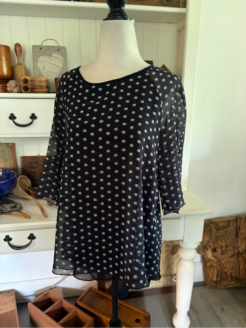 Iris Setlakwe Blue Sheer Polka Dot Blouse